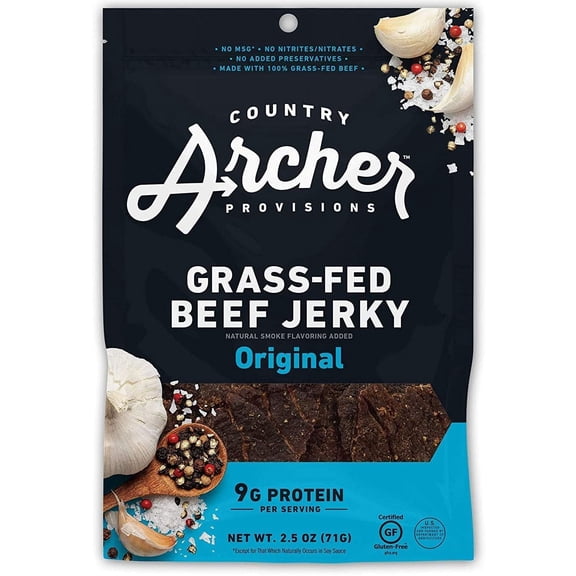 Original Beef Jerky by Country Archer, 100% Grass-Fed, Gluten Free, 2.5 Ounce (4 Pack)