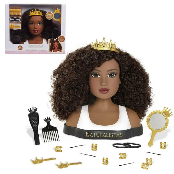 Tête De Coiffure de Mode Naturalistas De Luxe de Dayna avec Couronne et Boucles, Cheveux Texturés 3C, 19 Accessoires Tête De Coiffure Naturalista De Luxe - Dayna