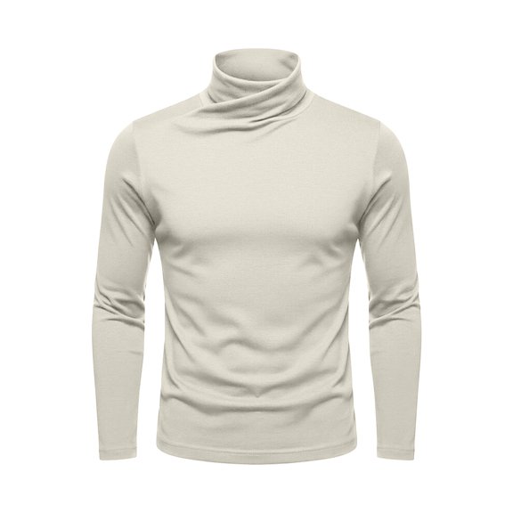 FAWUUDO Men's Solid High Neck Cross Over Front Long Sleeve Base Layer Top for Fall Winter with Soft Thermal Fabric and Extra Warmth Comfort L Beige