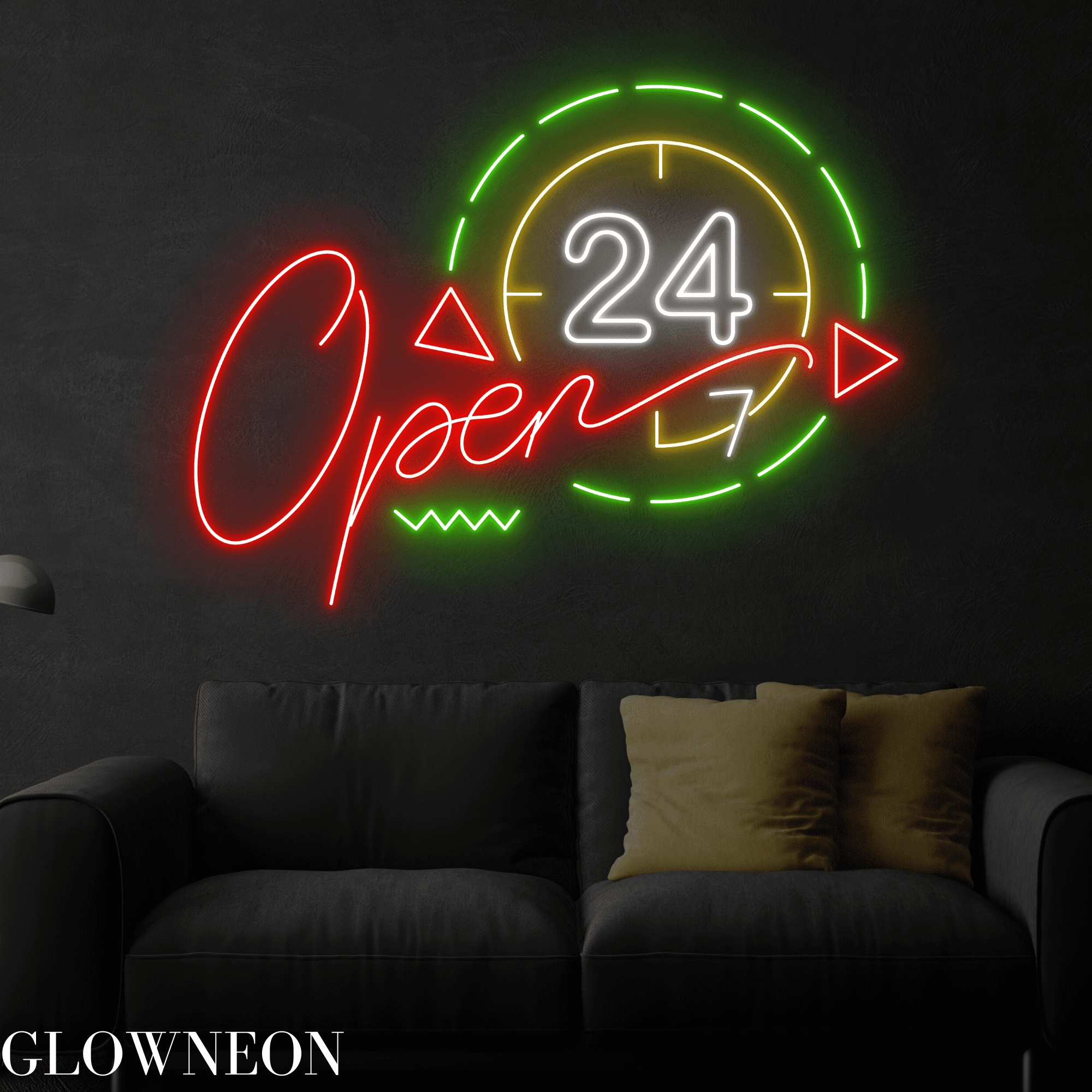 Glowneon Open 24 Hours Neon Sign, Restaurant Led Sign, Cafe Shop Art