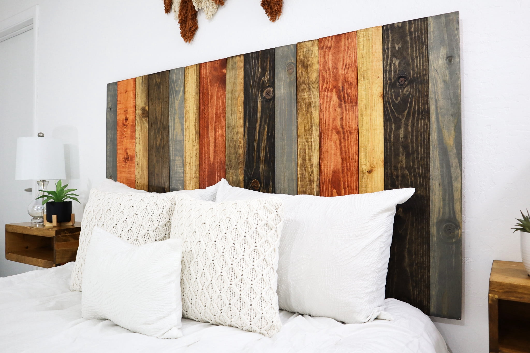 Barn Walls Harvest Mix Signature Design, Multicolored Solid Wood Headboard, Floating Panels, Wall Mount, Adjustable Height, Easy Assembly, California King Size