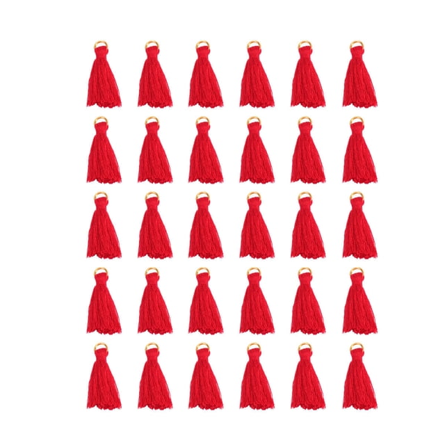 MasteelfCA 30 Pcs 3CM Tassel Pendants with Ring DIY Accessory Cotton Ropes Chinese Style Jewelry Making Accessories for Book Marker Clothes - #3 (Red)