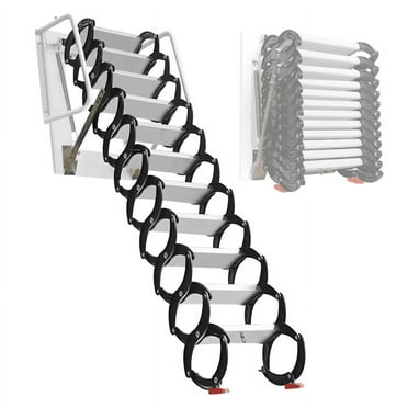 Telescoping Attic Stairs, 12-Step Adjustable, Space-Saving Attic Stairs, 5.3” Tread Depth, for Patio, Cellar