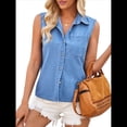 thumbnail image 1 of Blusa Informal Sin Mangas de Mezclilla con Cuello en V y Botones para Mujer. Azul XL, 1 of 10