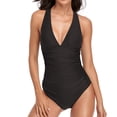 thumbnail image 1 of Tight Bikini, One Piece Swimsuit Breathable Elastic Pleated Design Polyester Material One Piece  For Surfing Black M, 1 of 6