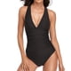thumbnail image 4 of Traje de baño de una pieza Cuello en V Diseño plisado elástico transpirable Bikini ajustado para surf Fiesta en la playa Fiesta en la piscina Baño de spa Negro XXL, 4 of 5