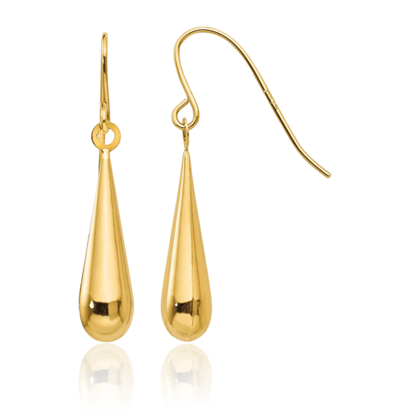 14K Solid Yellow Gold Teardrop Drop Dangle Earrings