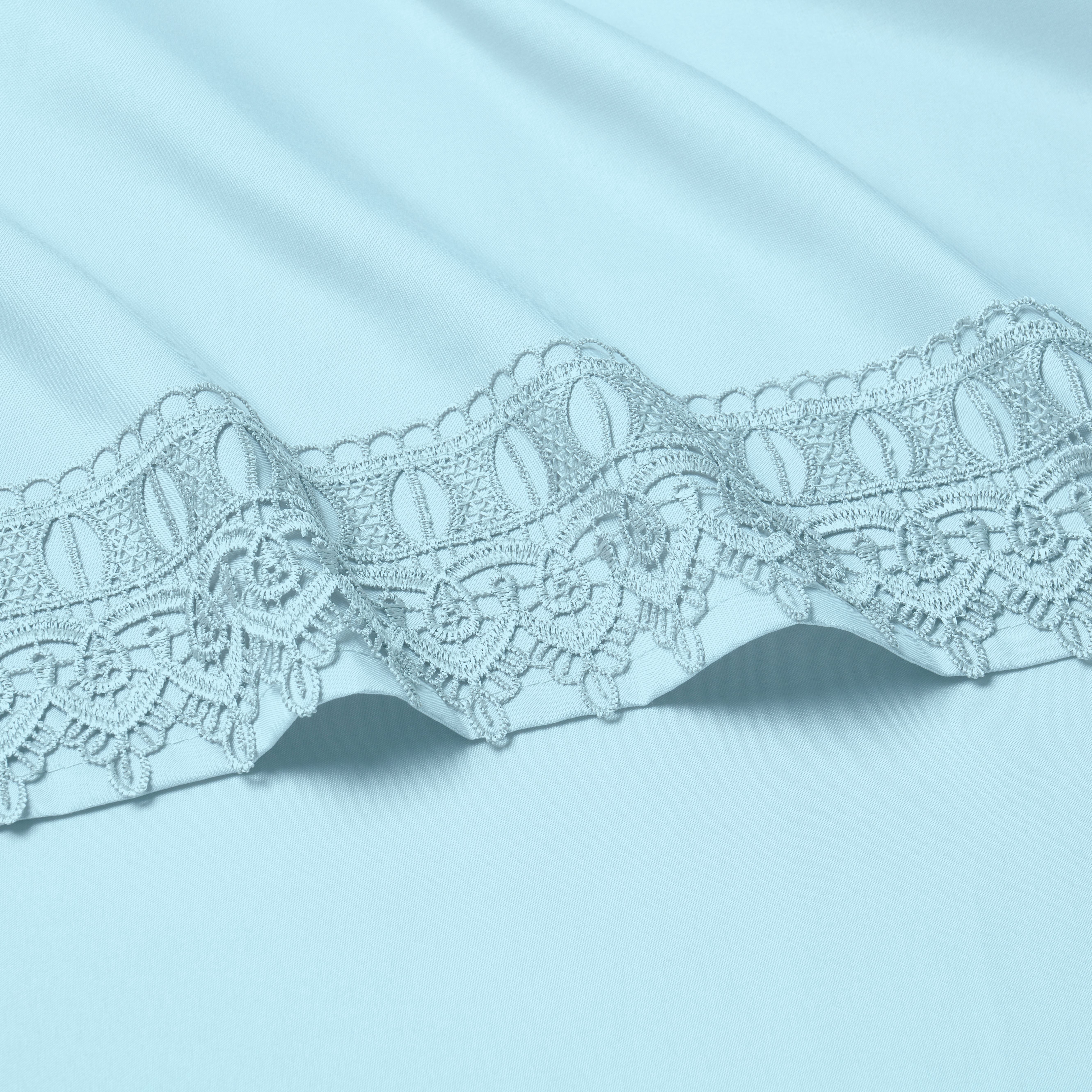 Bamboo Comfort Lace Crochet Embroidery 4 Piece Sheet Set - Aqua - Queen