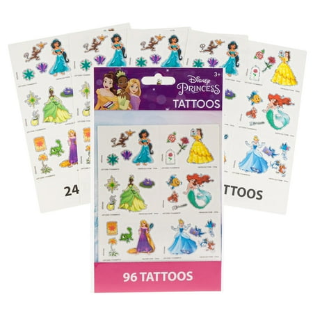 Disney Princess Temporary Tattoos - Jasmine, Belle, Rapunzel, Tiana - 96 Count