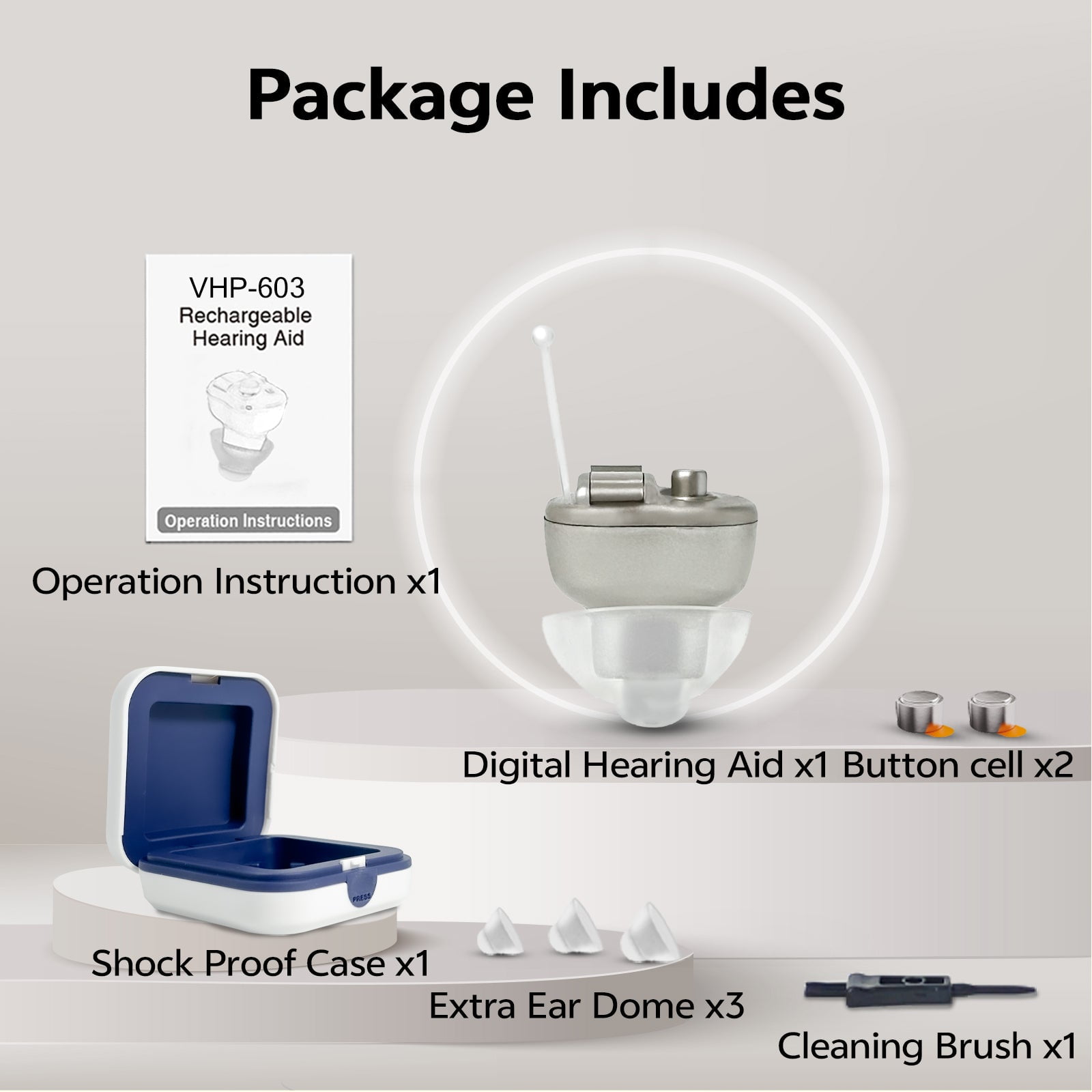 ELCTRTICI Hearing Aids for Seniors, Mini Invisible Hearing Aid with Smart Noise Reduction Clear Sound, Replaceable Battery, VHP-603 Single, Gold