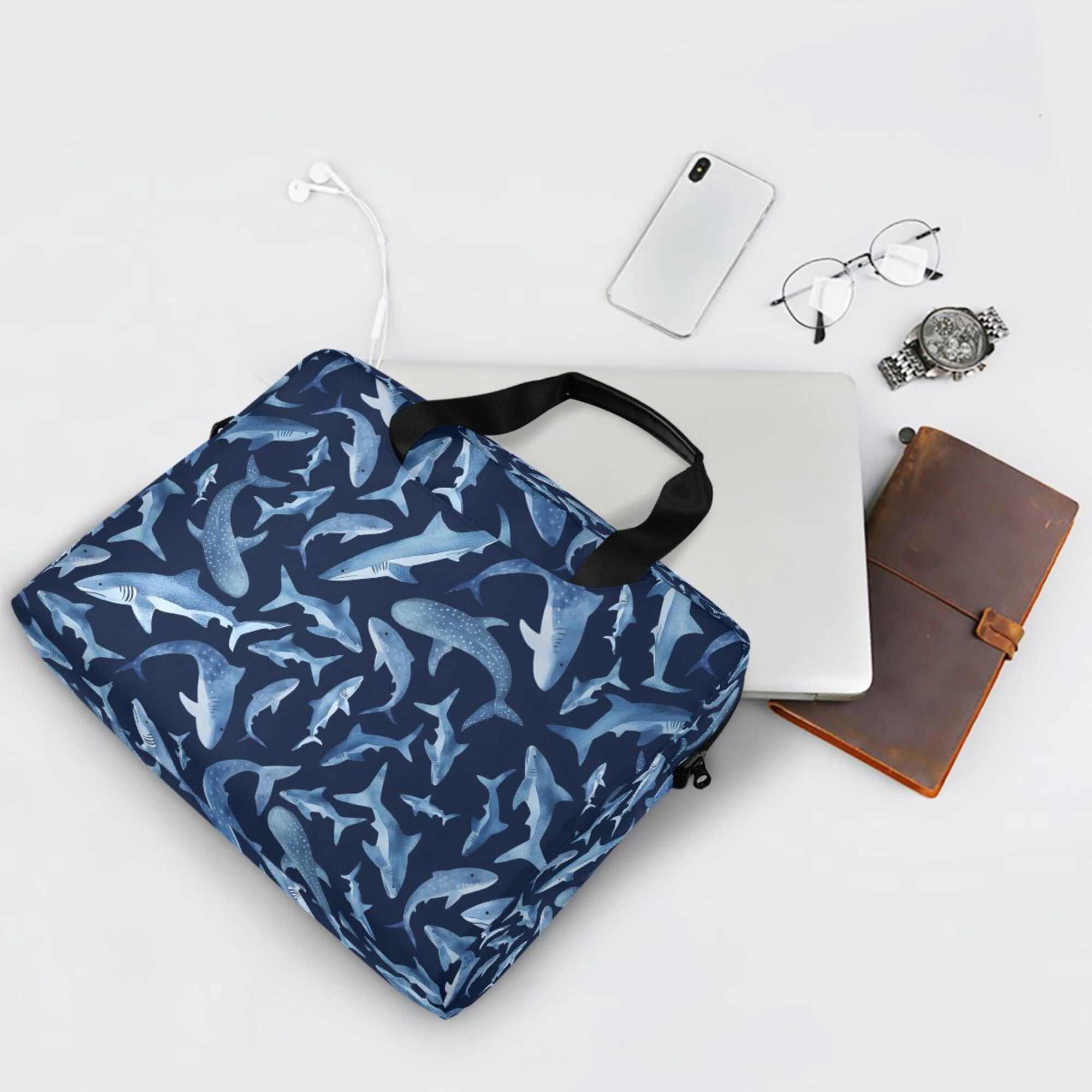 FORMRS 16" Laptop Bag Carrying Sleeve Case with Handle Travel Shoulder Briefcase, Watercolor Shark Pattern