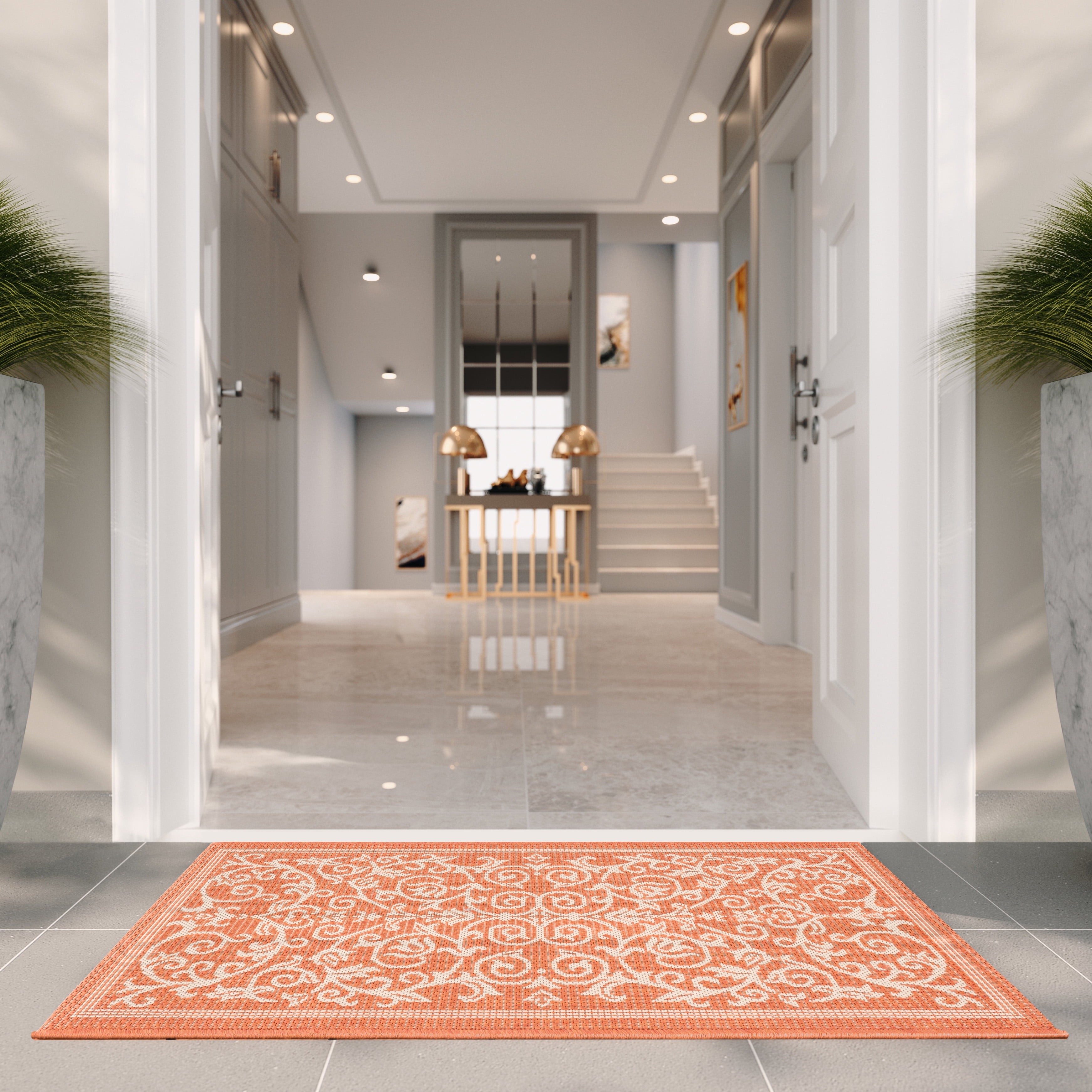 Safavieh Courtyard Nanda Botanical Indoor/Outdoor Area Rug, Terracotta/Natural, 4' x 5'7"