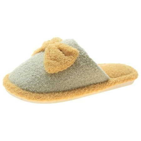 

Lolmot Slippers for Women Winter Indoor Home Cute Bow Warm Slippers Non-Slip Cotton Comfy Fuzzy Slippers
