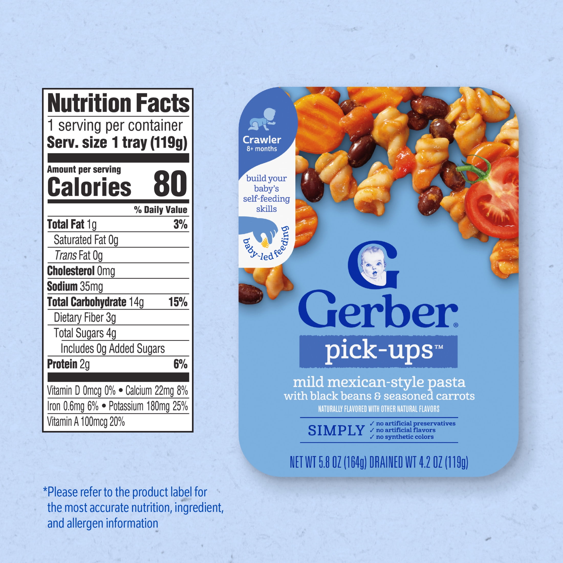 Gerber Stage 3 Baby Food, Mexican-Style Pasta, Pick-Ups, Baby Led Feeding 5.8 oz