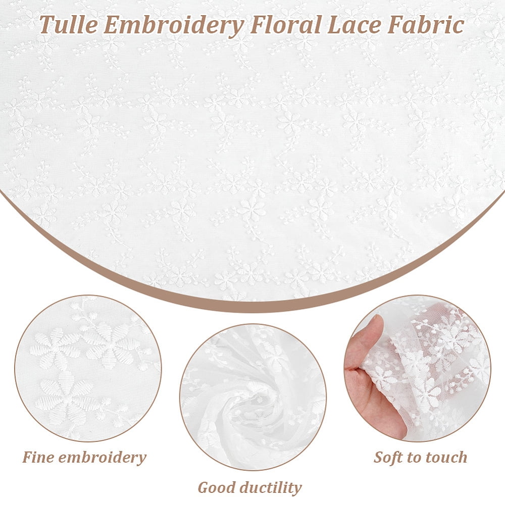 Flower Pattern Polyester Embroidery Lace Fabric Clothing Accessories WhiteSmoke 130~150x0.08cm about 3 yards/sheet
