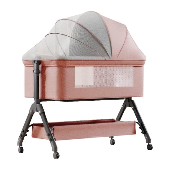 4 in 1 Baby Bassinet, Bedside Bassinet with Changing Table for Baby,Portable Bedside Sleeper Rocking Crib with Wheels, Mosquito Net & Storage Basket, 6 Height Adjustable, Unisex