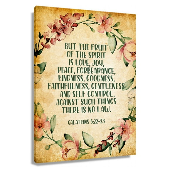 Galatians 5 22-23 Bible Verse Wall Art Giclee Canvas Painting Floral Wall Art For Bathroom Living Room Unframed 12x18 in