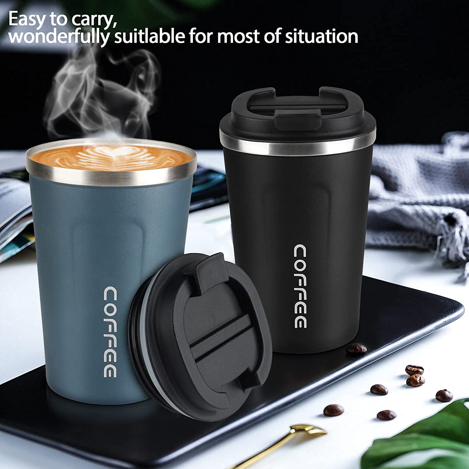 DIERAN Coffee Thermos Cup with Temperature Display-Keep Your Coffee Warm or  Cold for 18 Hours.Portable Stainless Steel Coffee Mug with Lid. (B)