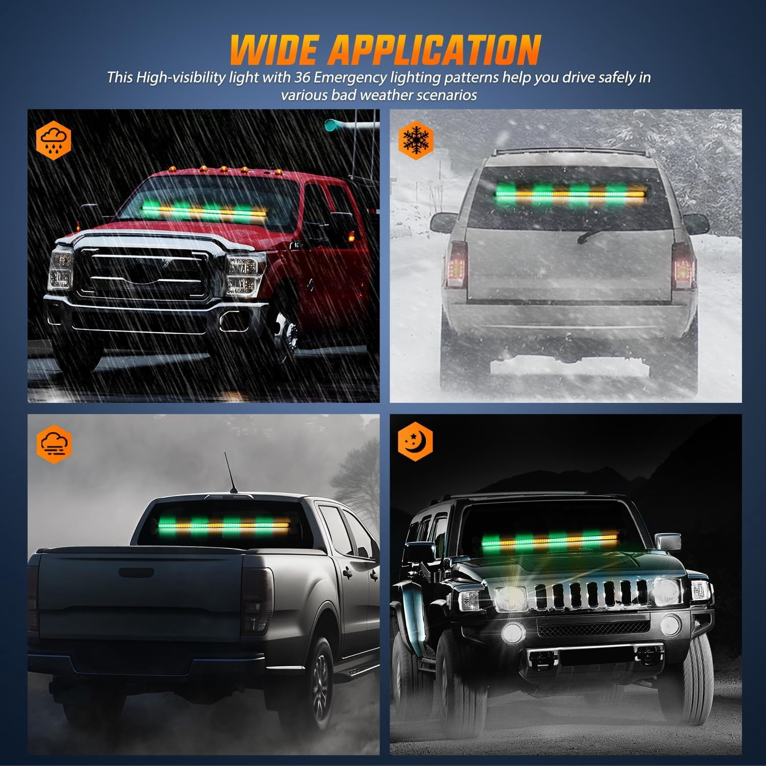 Nilight 144LED Vehicle Safety Light Bar with Controller, Amber Green Warning Lights for Off-Road & Work Vehicles