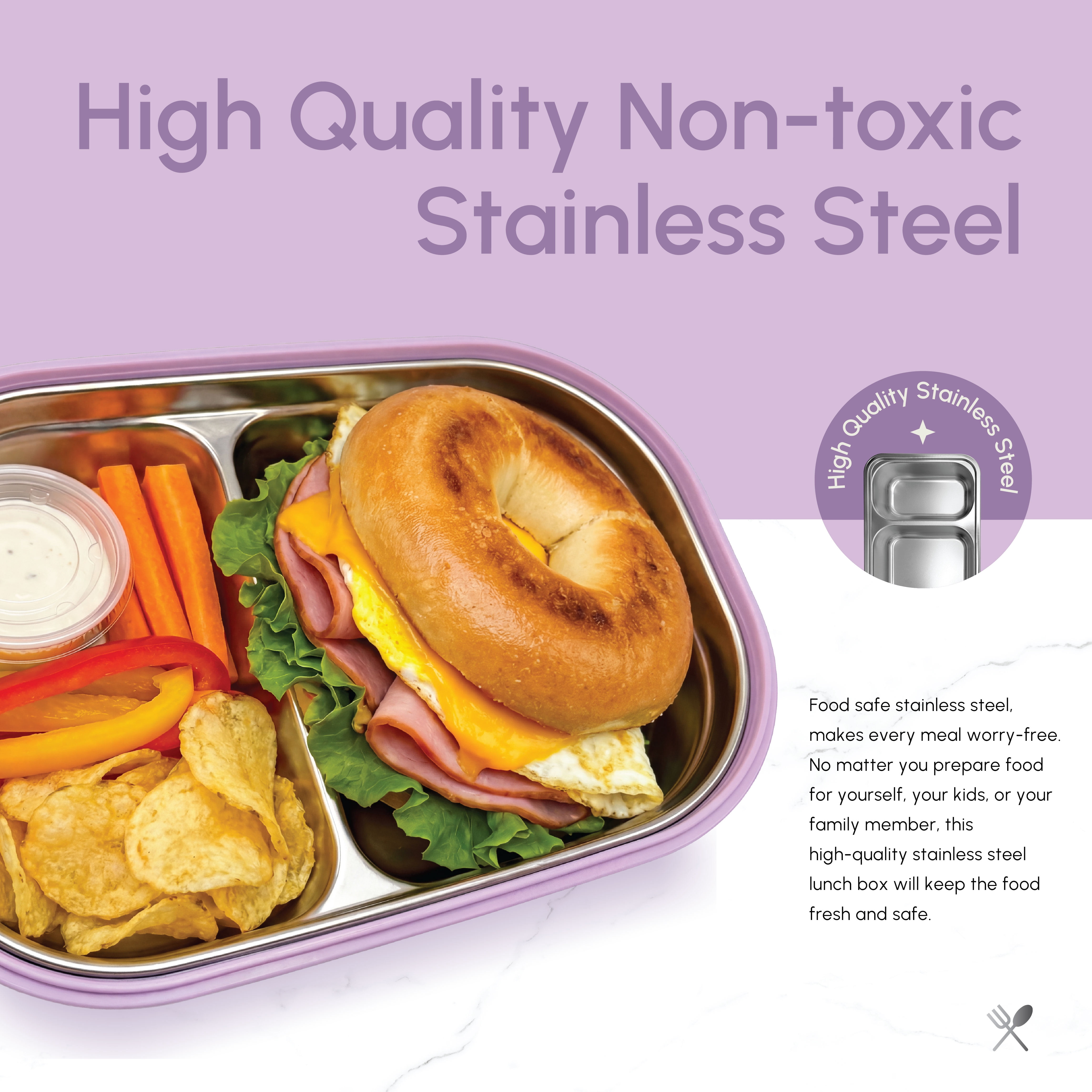 Just Cook Purple 1000 ml 2 Section Microwave Safe Stainless Steel Bento Box
