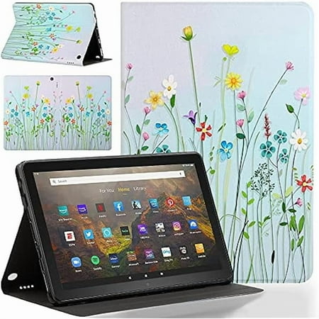 wonima88 Case for Amazon Kindle Fire HD 10 & 10 Plus Tablet(Fit for 10.1" 13th/11th Generation 2023/2021 Release),Ultra Slim Multi-Angle Viewing Auto Wake/Sleep,Flower Grass01