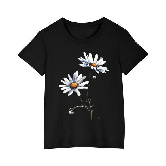 YLSDY Kids Girls Vintage Flowers Shirt Soft Comfy Casual Boho Floral Printed T-Shirt Funny Graphic Tees Tops for Girl Black 3 Years
