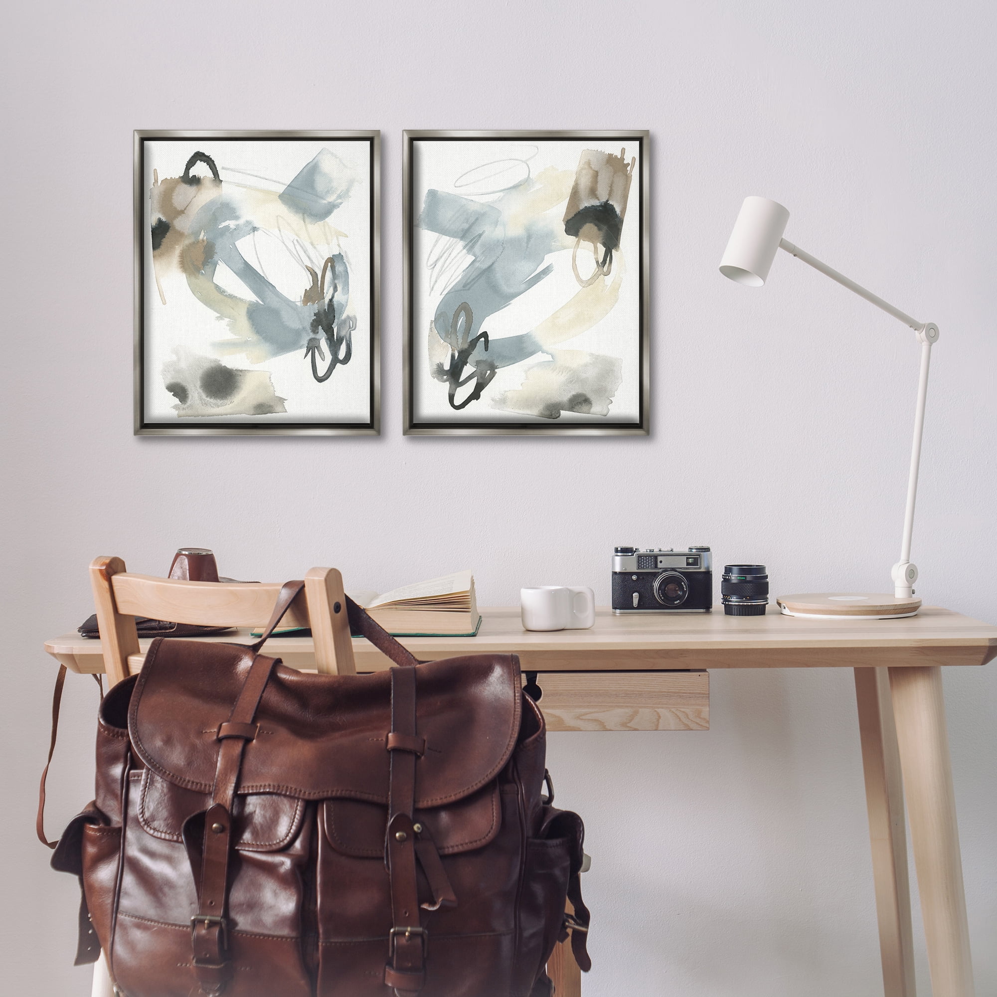 Stupell Industries Abstract Gray Brown Watercolor Abstract Painting Gray Floater Framed Canvas Art Print Wall Art, 17 x 21, Set of 2