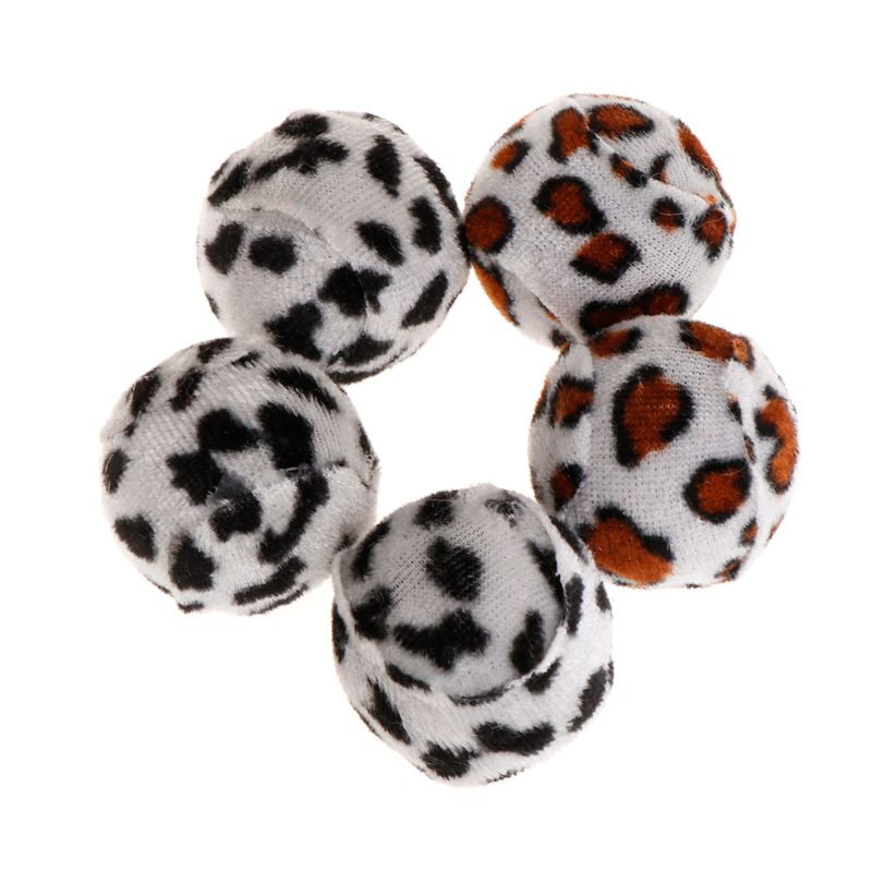 Mayoaoa 5 Pieces Pet Toy Plush Balls Leopard Interactive Play Funny Cat Dog Kitten Scratch Toy Squeaky Sound Chewing Bite
