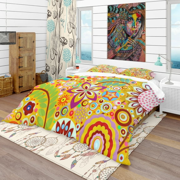 Designart 'Abstract Flower Mix' Vintage Duvet Cover Set