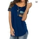 thumbnail image 1 of Camiseta de mujer de manga corta con cuello redondo y bolsillo a rayas en la parte superior, azul, M kenally  AP001586-12, 1 of 6