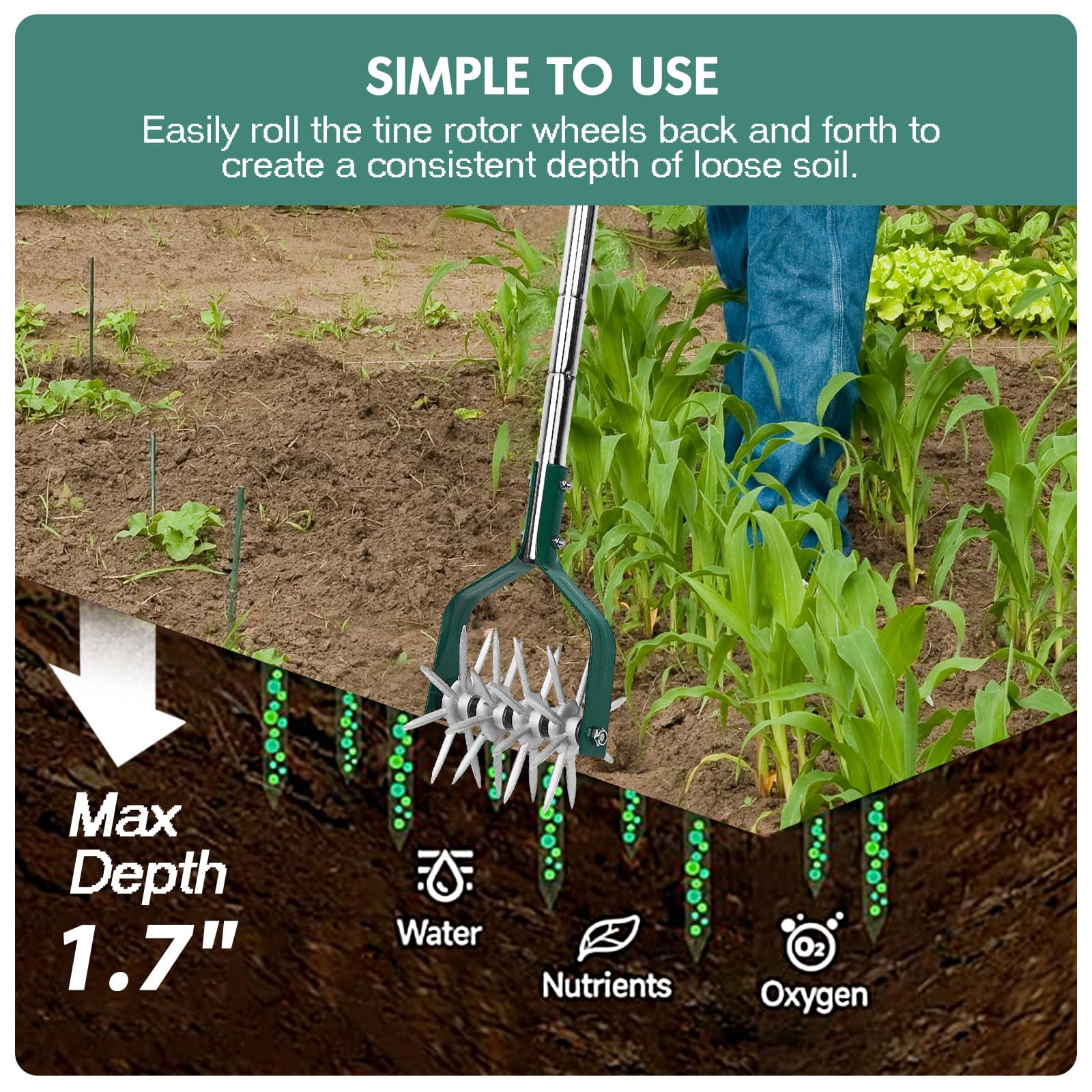 Rotary Cultivator Garden Tool  Manual Tiller With Durable Aluminum Gears 57-inch Long Handle Hand For Soil Mixing Flower Bed Cultivation Reseeding And Lawn Care