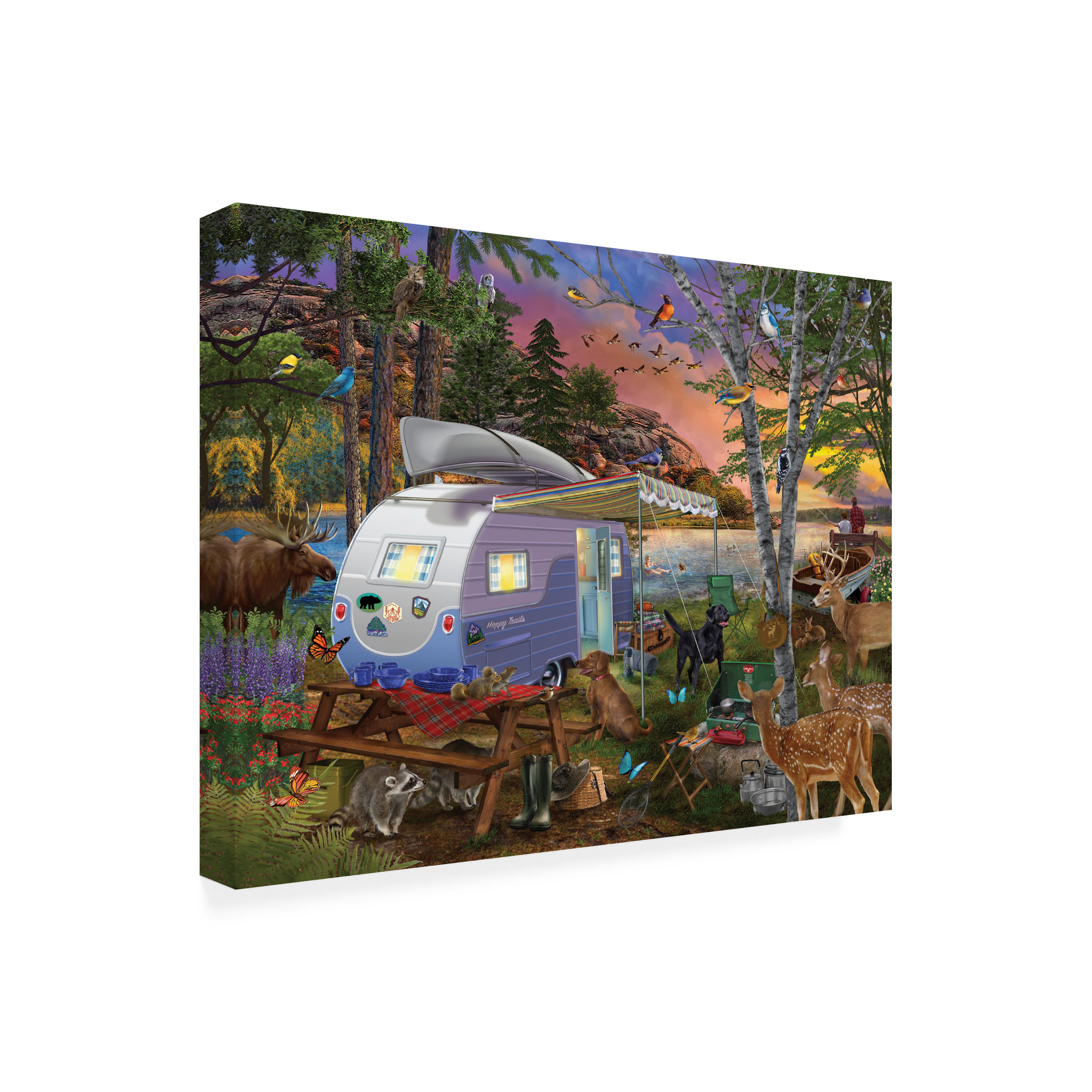 Bigelow Illustrations 'Camp Site Watch Dogs' Canvas Art