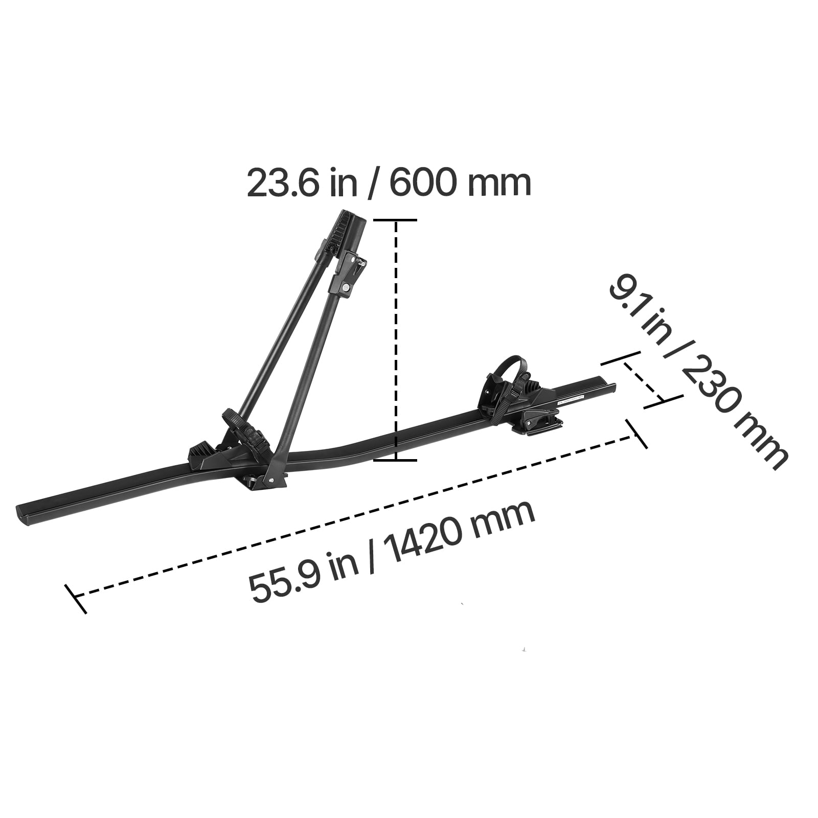 KFFKFF Roof Bike Rack, 33 lbs Load Capacity, Aluminum Upright Bicycle Carrier with Locking System for Standard Crossbars, Rooftop Bike Holder for Cars and SUVs, Black