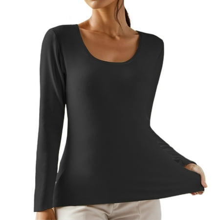 Hauaitttt Winter Seamless Thermal Underwear with Chest Pads for Women Autumn Top Shaping Low Neck Base Shirt Winter Underwear Thermal Men Tops Warm Tops for Men Girls Thermal Tops Long Sleeve Thermal