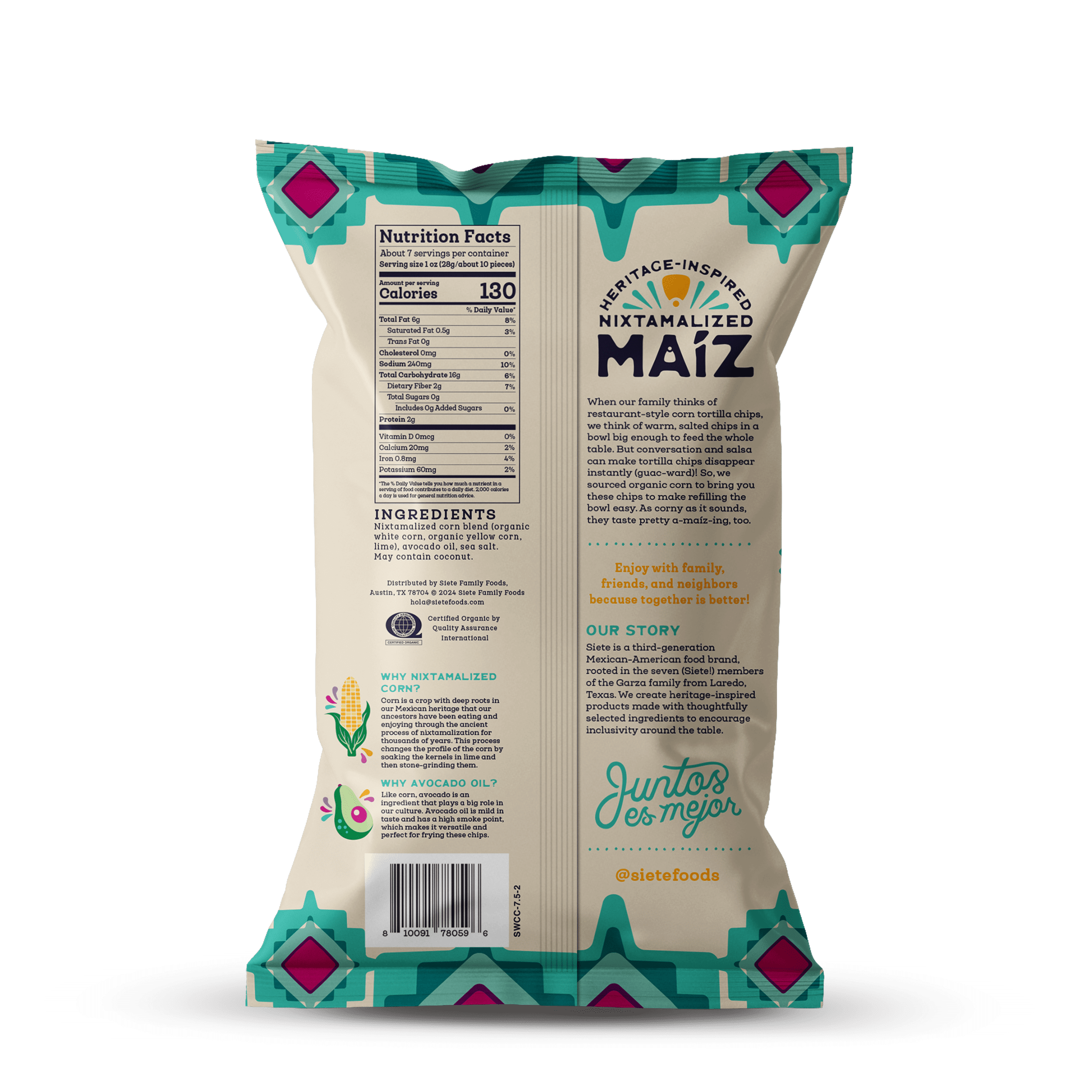 Siete Foods, Sea Salt Maiz Tortilla Chip, Gluten Free, 7.5 oz.