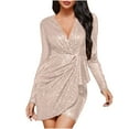 thumbnail image 2 of Njagoc3 Womens Short Sleeve Wrap V - Neck Sequin Mini Dress, Slim Fit Night Out & Clubwear, 2 of 6
