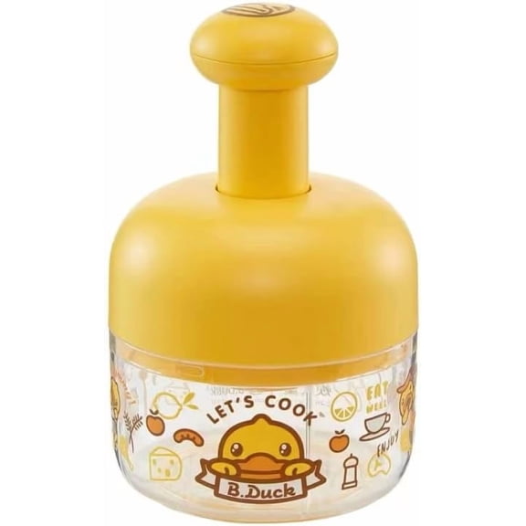 Cooker King x B. Duck Pressed Garlic Chopper, Multifunctional Manual Onion Chopper Garlic Crusher, Peppers and Onions Presses- Yellow Duck Pattern, 220ml