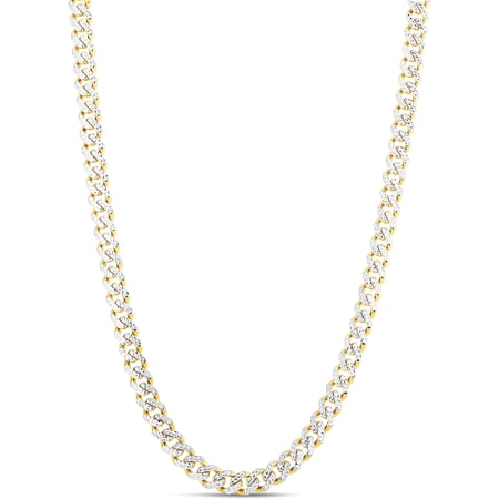 Floreo 14k Yellow Gold 8mm or 9mm Two-Tone with White Pave Squared Lite Miami Cuban Chain Necklace, 22"