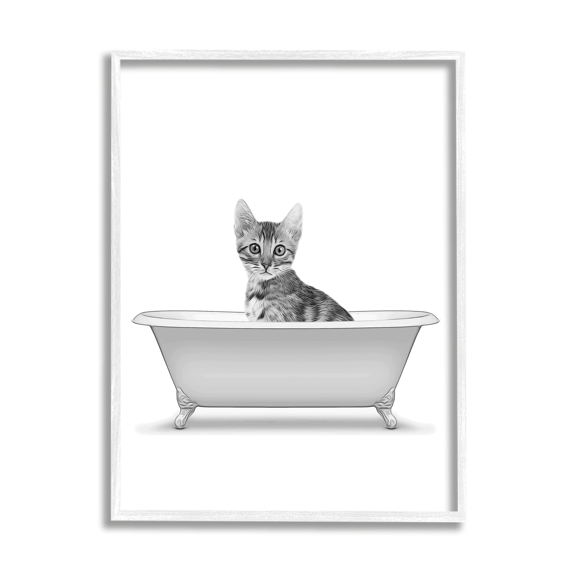 Stupell Industries Kitten In Bathroom Tub Animal Animals & Insects Painting White Framed Art Print Wall Art