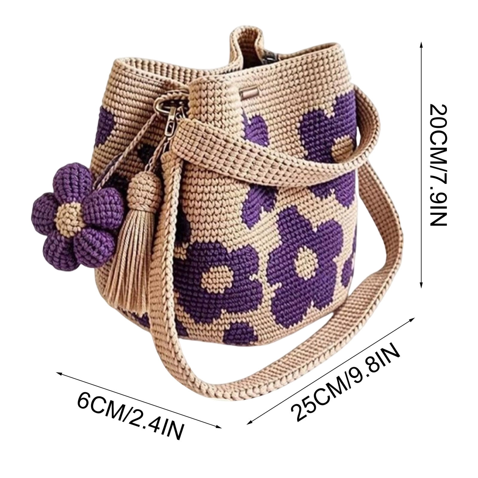 Crochet Crossbody Bag for Women, Boho Flower Shoulder Purse with Detachable Strap, Handmade Straw Mini Handbag for Summer Beach, Casual Everyday Use Gift