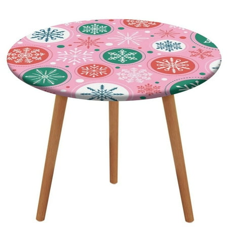 

Bybiment Round Fitted Tablecloth with Elastic Edge Christmas Snowflake Pattern Red Decorative Tablecloth Table Cover 39 Inch