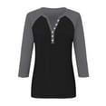 thumbnail image 5 of Womens Tops Summer Printed Top 3/4 Sleeves Buttons Blouse Short Sleeve V Neck T Shirt Polyester Spandex Breathable Comfortable Casual L Sweaters For Women, 5 of 5