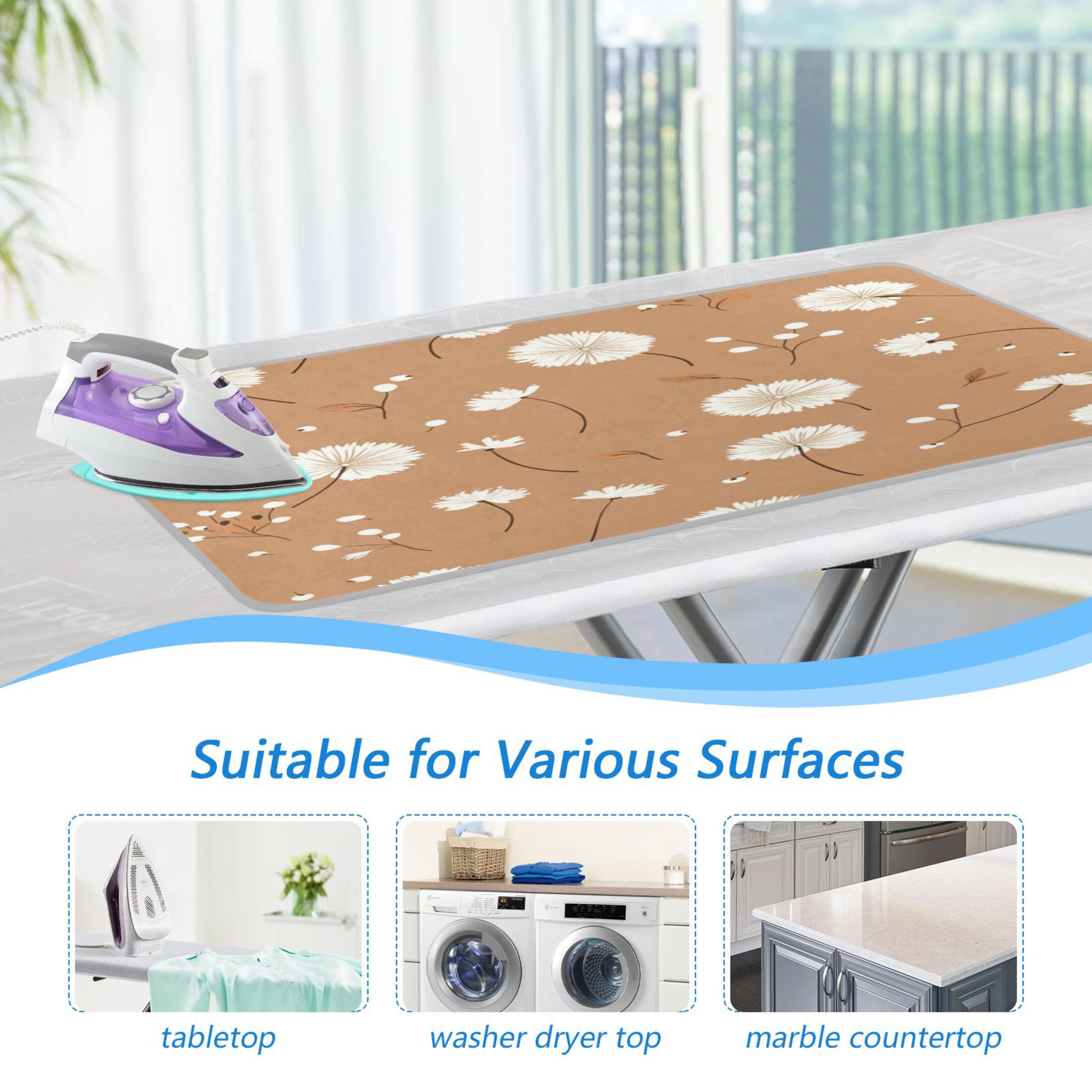 Ironing Mat Portable Ironing Blanket for Table Top Travel Ironing Pad for Washer Dryer 27.6" x 47.2" Adorabledandelion Pattern