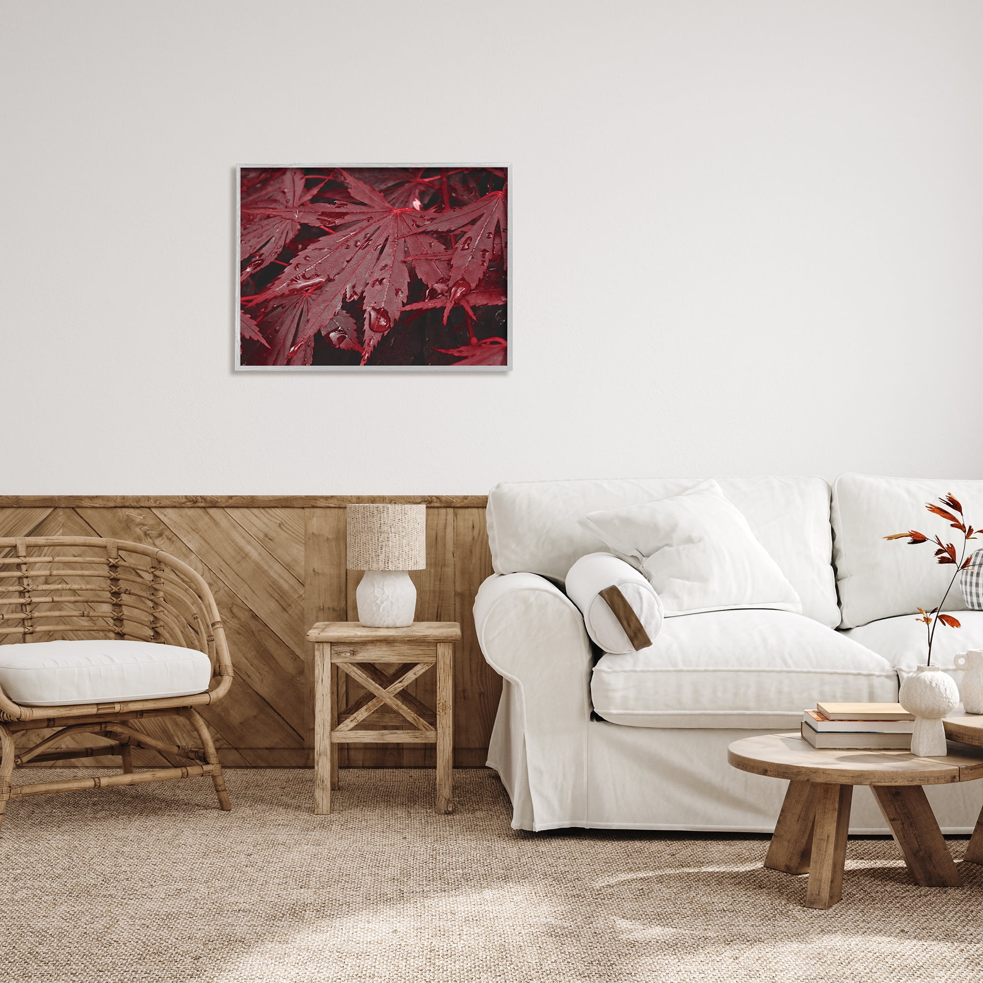 Stupell Industries Red Maple Leaves Botanical & Floral Photography Gray Framed Art Print Wall Art, 30 x 24