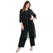 Roaman's Women's Plus Size Plus Size 3-Piece Allover Lace Duster Pant Set – Formal Wear