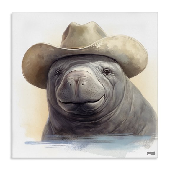 Stupell Industries Eclectic Manatee with Southern Hat Canvas Art, 24 x 24, by RB