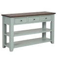 thumbnail image 4 of 48" Rustic Console Table, Solid Pine Wood Long Console Table Sofa Table with 3 Drawer and 2-Tier Open Storage Shelf, Console Table for Living Room, Hallway, Easy to Assemble, Green, 4 of 7
