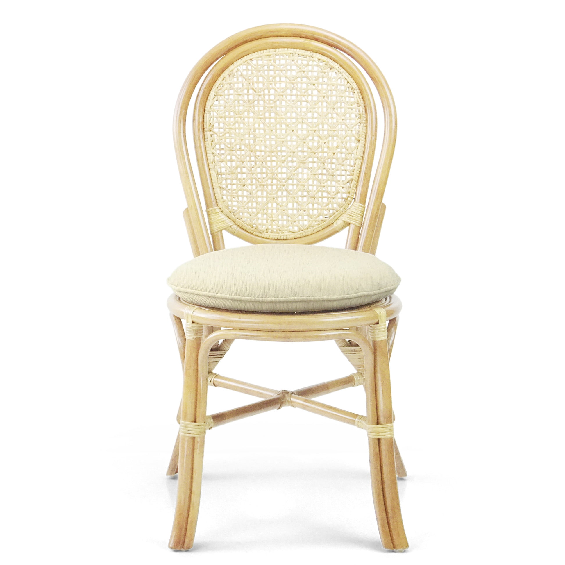 Set of 4 Denver Dining Handmade Wicker Side Chairs with Cream Cushions Natural Rattan, Natural Color