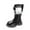 Black, variant on ZACPNCV Cowgirl Boots for Girls Mid Calf Pointed Toe Kid Cowboy Boots with Tassel Fringe Low Heel Warm Fleece Riding Shoes Black
