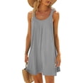 thumbnail image 3 of Sundresses for Women Sleeveless Scoop Neck Loose Fit Flowy Mini Dress Summer Beach Vacation Dress Swimsuit Cover Up, 3 of 6